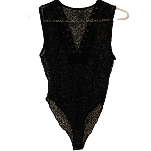 2/$10🔥 Black Lace Bodysuit with Velvet Cutout Neckline - Picture 2 of 7